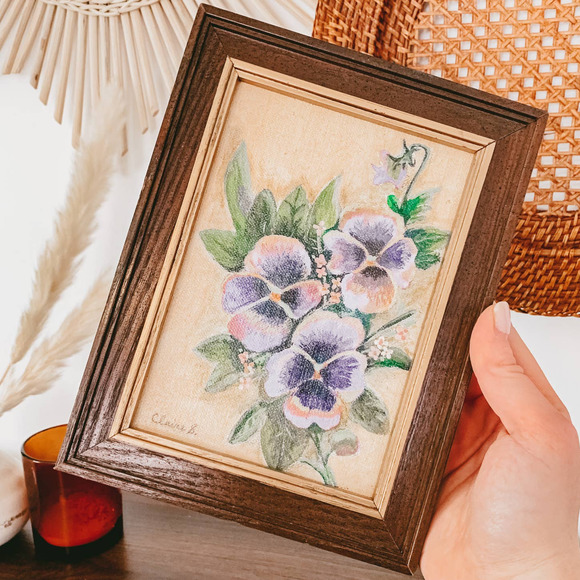 VTG 1988 Handmade Wooden Frame Lilac Canvas Art